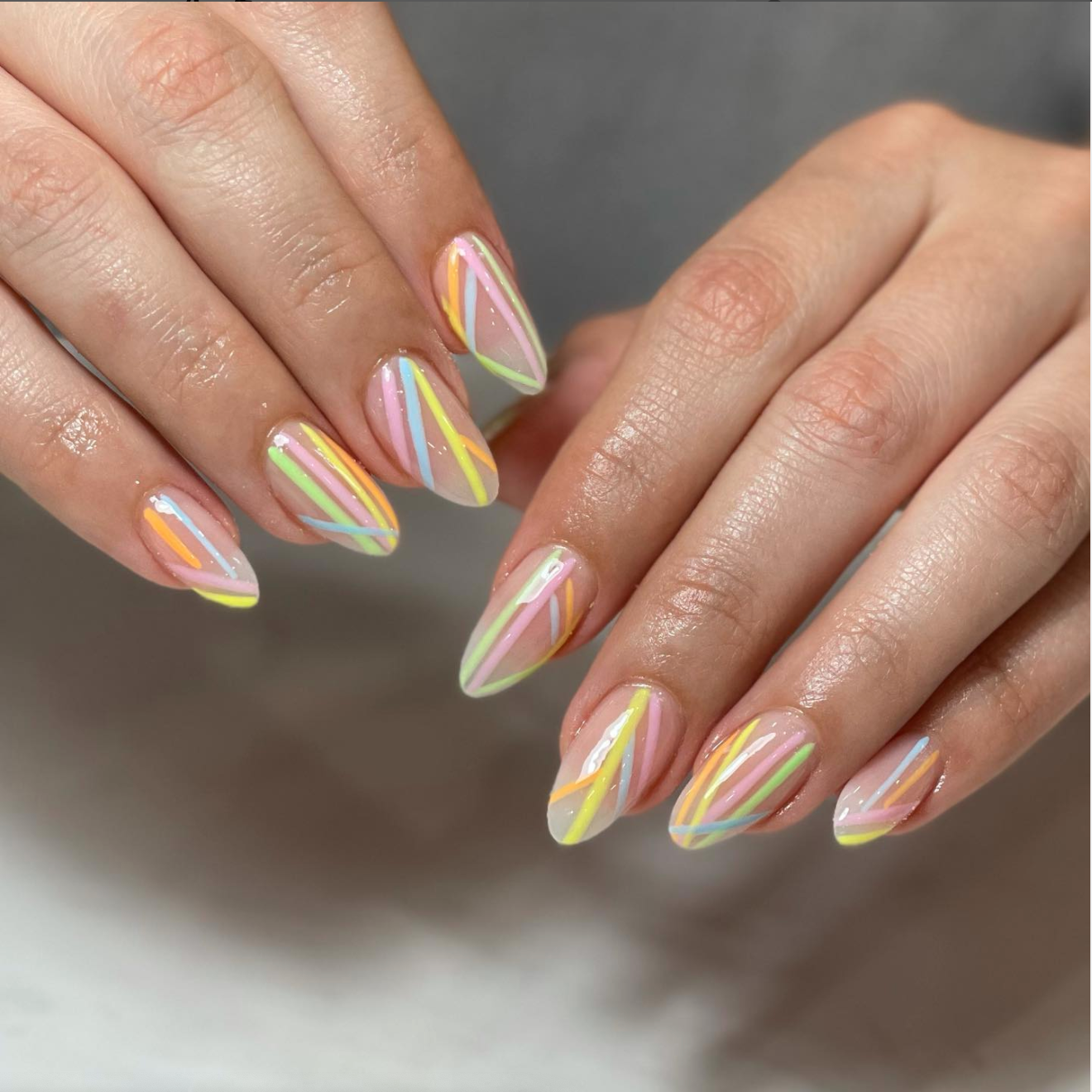 nude nails, mushrooms, nude pink, almond shape nails